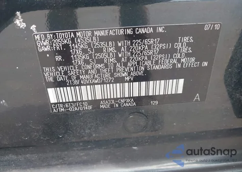 2010 Toyota Rav4 from USA, damaged, VIN 2T3BF4DVXAW071272